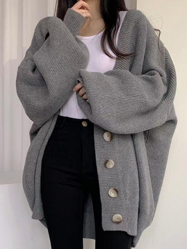 Relaxed fit women's oversized button-front cardigan for comfortable, chic layering and versatile everyday fashion.