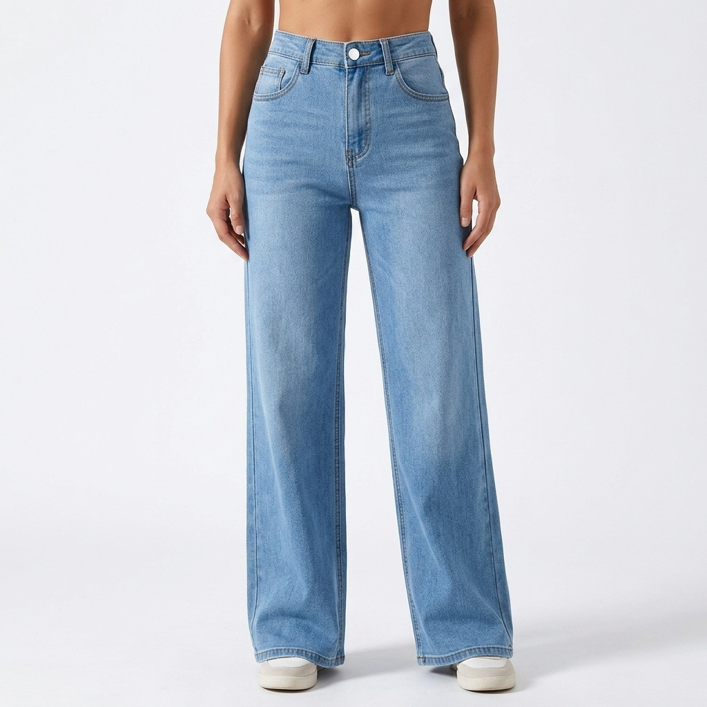 Relaxed fit women's high-rise baggy jeans in faded wash, featuring a stylish wide leg for chic, comfortable wear.