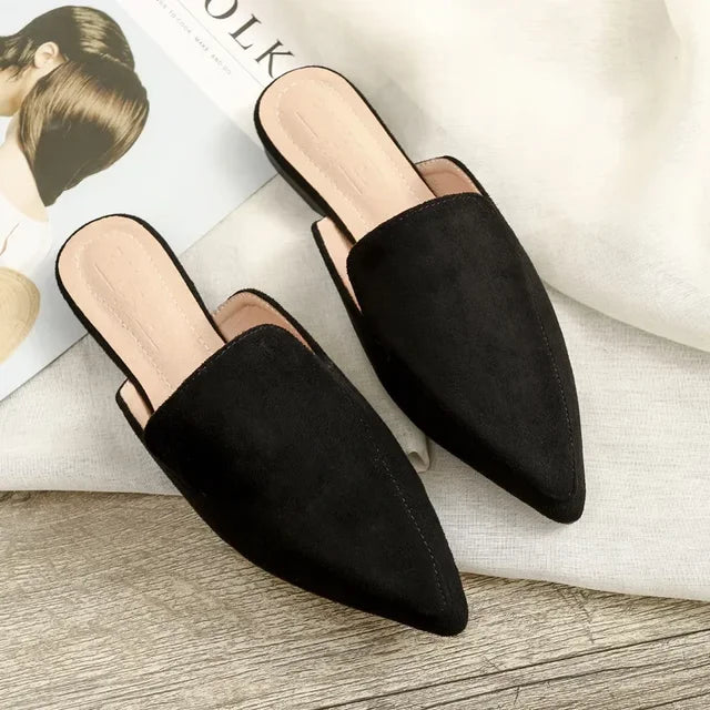Chic women's pointed toe slip-on mules, versatile footwear for fashion-forward looks from casual to professional.