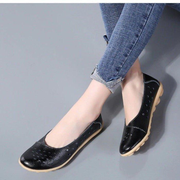 Women's wide fit slip-on flats for bunions. Stylish & supportive design for all-day comfort.