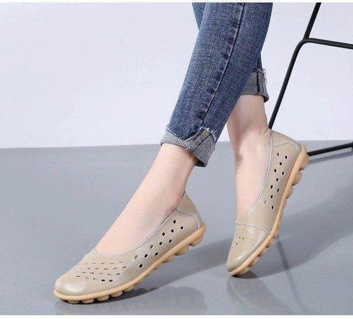 Practical ladies slip-on flats, wide fit for bunion comfort. Enjoy pain relief & stylish design.