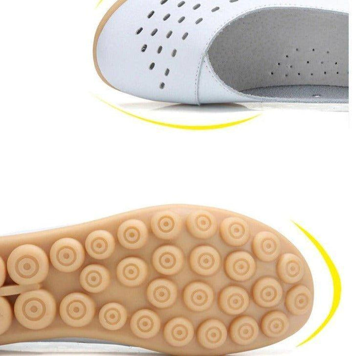 Comfortable ladies flats with wide fit & bunion support. Easy slip-on style for foot pain relief.