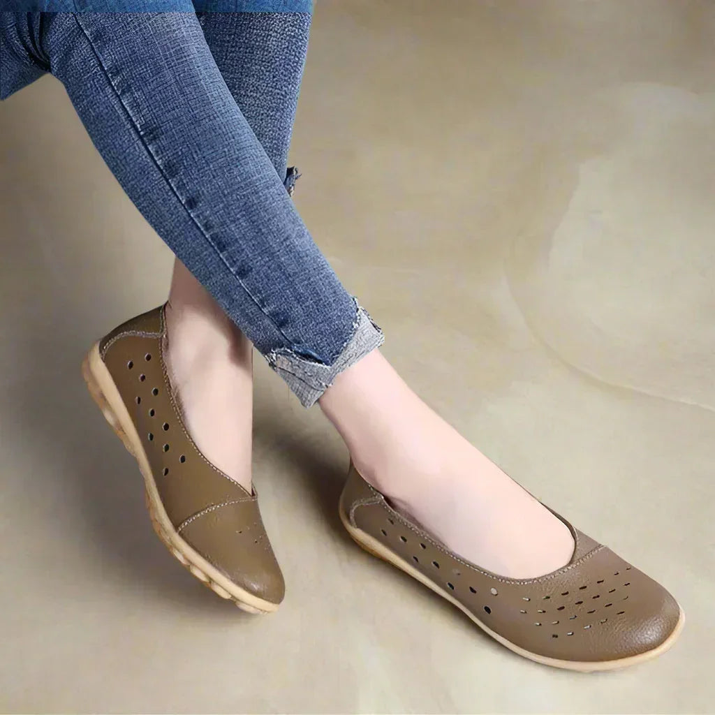 Supportive women's flats, slip-on style, wide fit for bunions. Offers lasting comfort & relief.