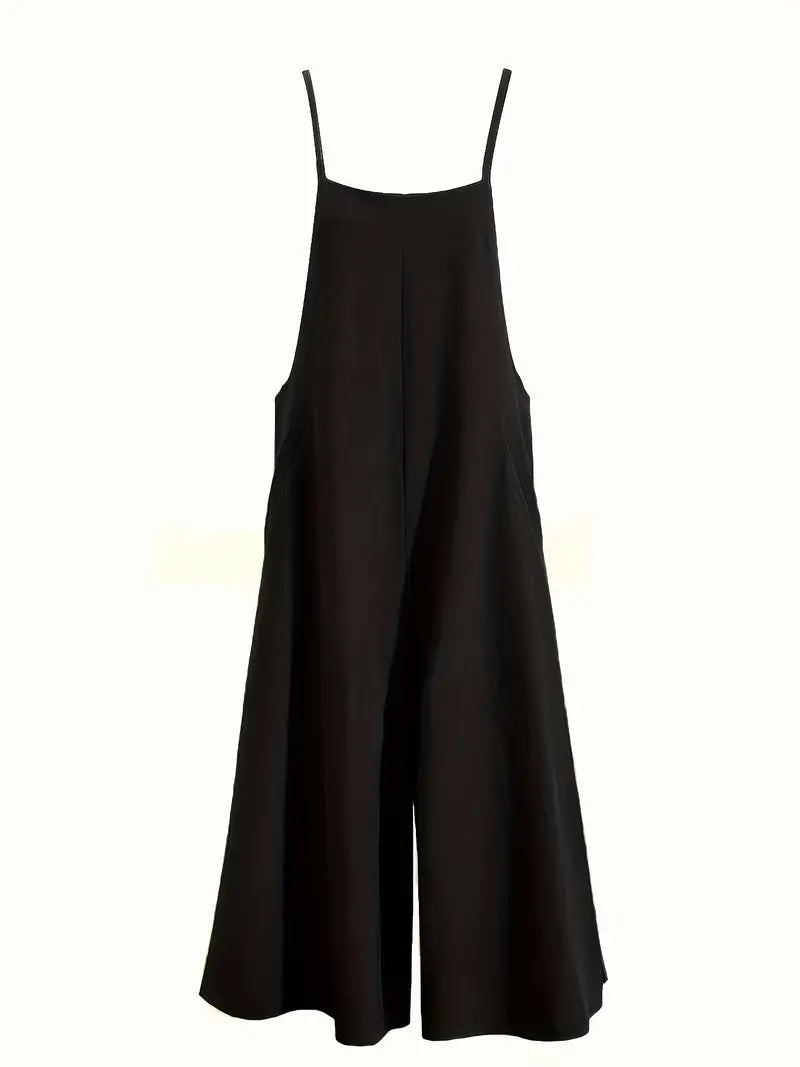 Chic women's wide leg jumpsuit, a versatile one-piece with adjustable straps and pockets for effortless summer wear.