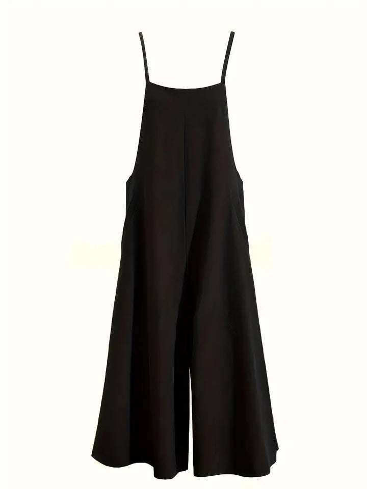 Chic women's wide leg jumpsuit, a versatile one-piece with adjustable straps and pockets for effortless summer wear.