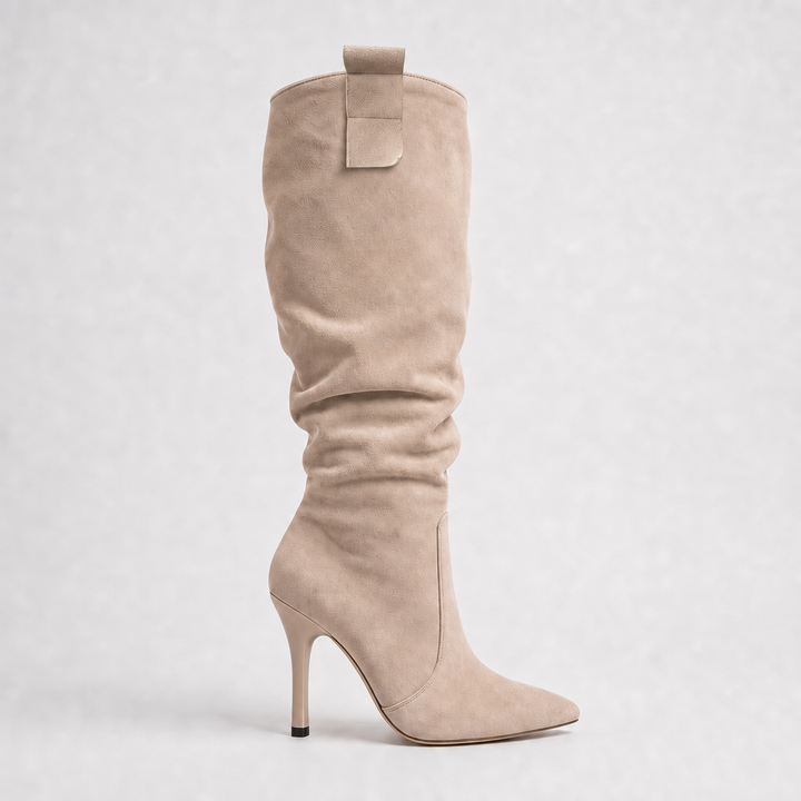 Women's knee-high boots with a sleek pointed toe and elegant stiletto heel.