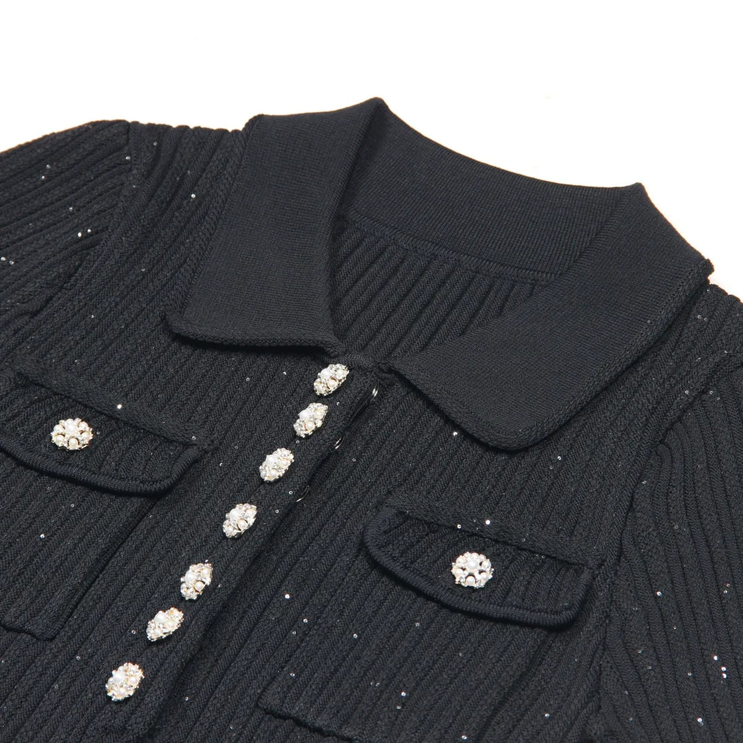 Casual women's fit and flare ribbed knit polo mini dress with pockets, ideal for comfortable everyday style.