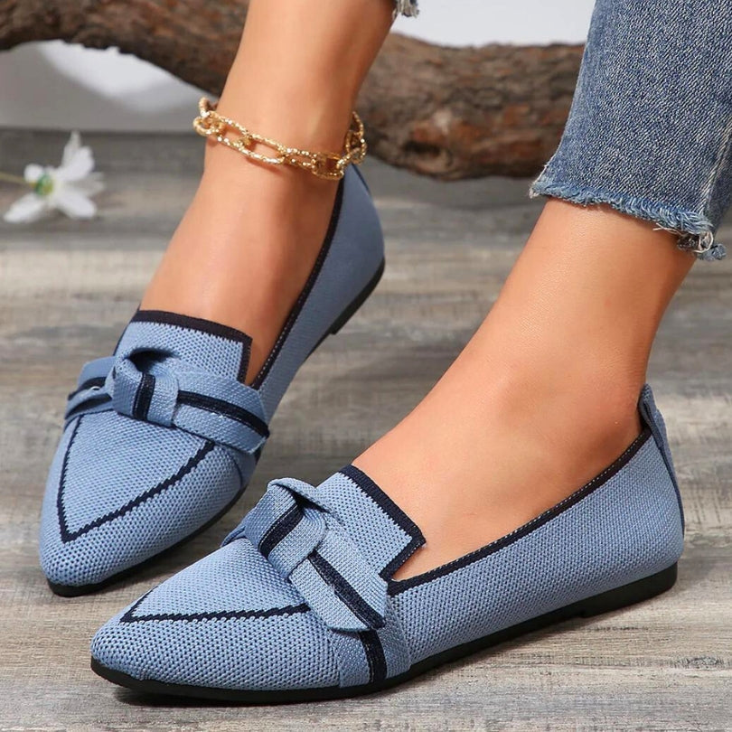 Classic women's pointed toe loafers with unique knot accent, comfortable and elegant slip-on.