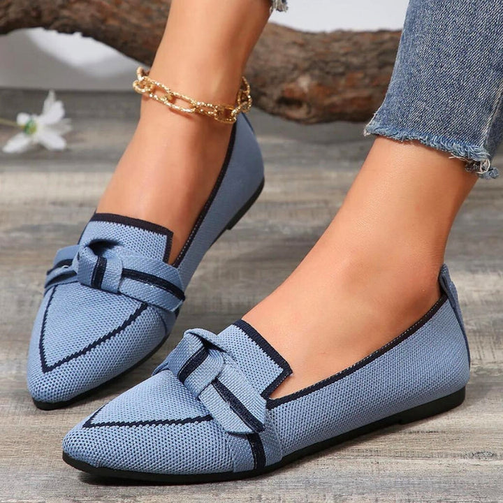 Classic women's pointed toe loafers with unique knot accent, comfortable and elegant slip-on.