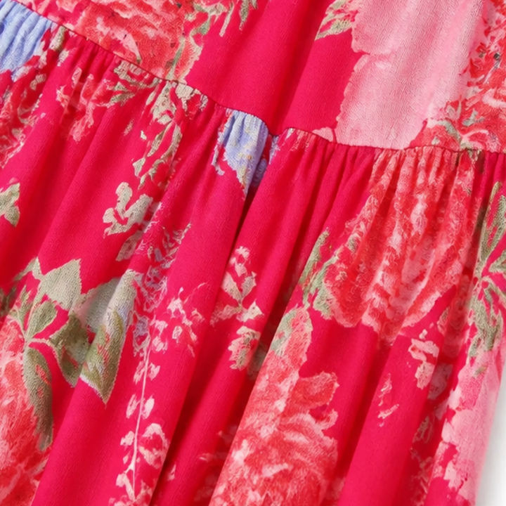 Beautiful floral print V-neck maxi dress for women, tiered skirt, a graceful long summer dress.
