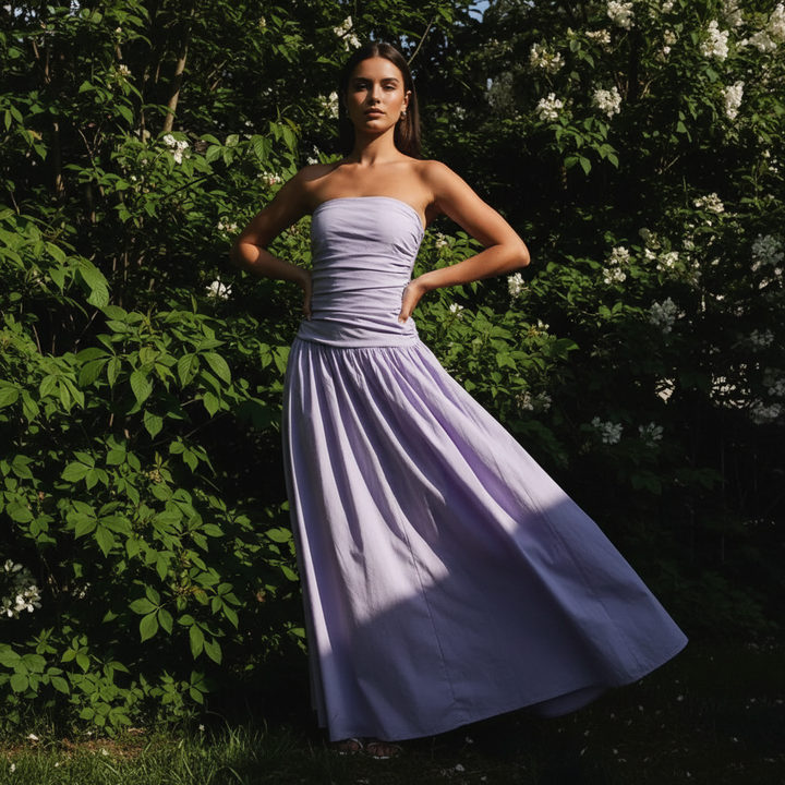 Comfortable & chic: Women's strapless maxi sundress with a unique print, perfect for any summer event.