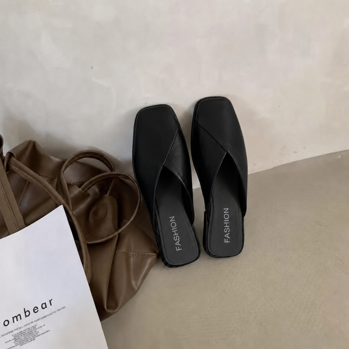 Chic flat square toe mules for women, ideal versatile slip-on sandals for summer fashion.
