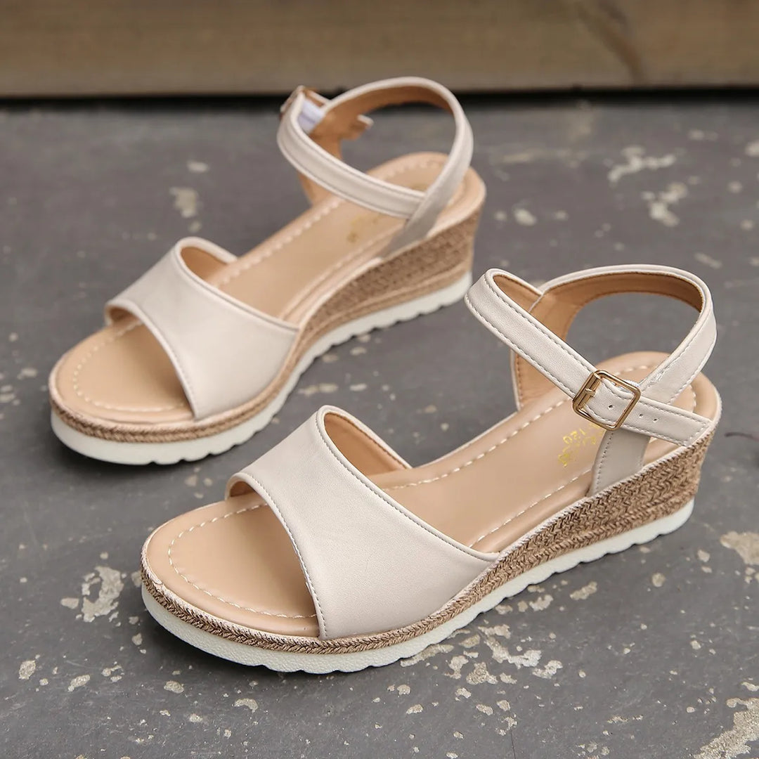 Comfortable women's open toe wedges with platform & ankle strap. Perfect for summer & casual elegance.