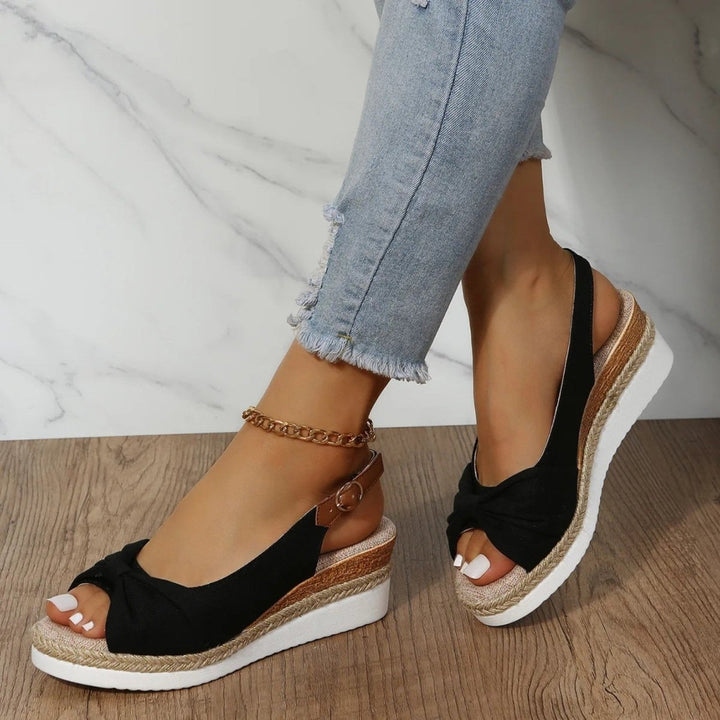 Textured espadrille wedges for women, featuring a comfortable open-toe and slingback design for summer casual.