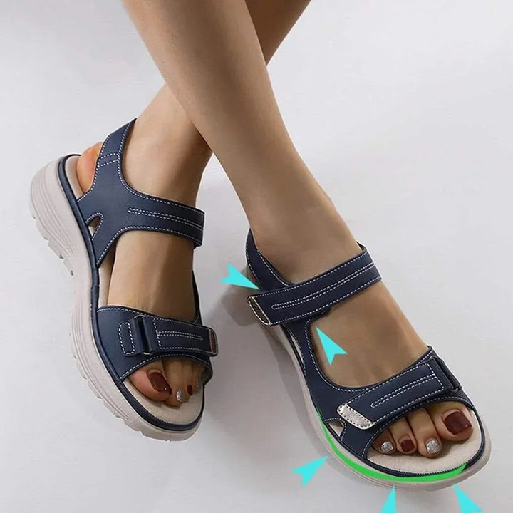 Orthopedic walking sandals for women, offering superior arch support & a spacious wide toe box.