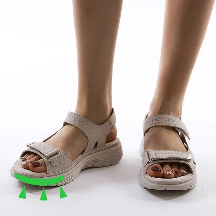 Adjustable women's orthopedic sandals, ideal for travel, with wide toe box & foot support.