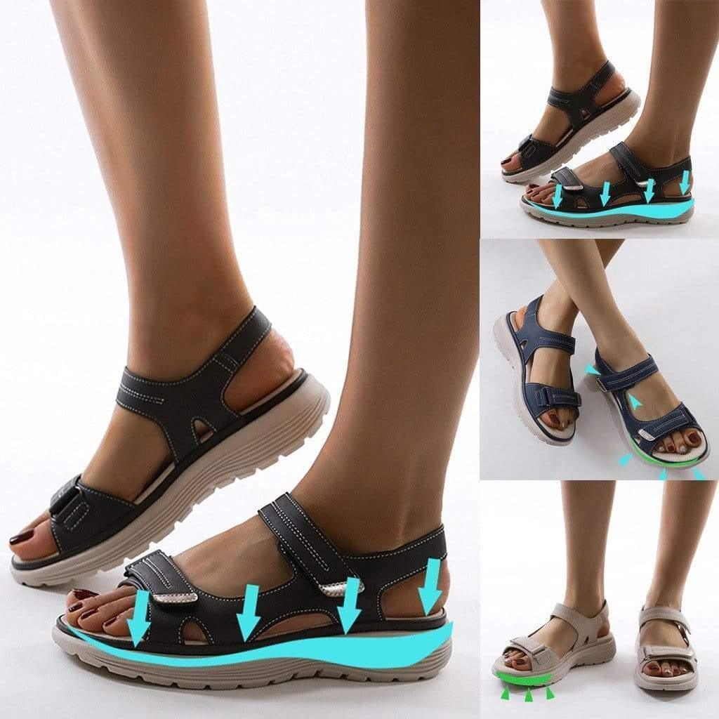 Durable women's orthopedic summer footwear, providing all-day comfort with arch support & wide toe box.