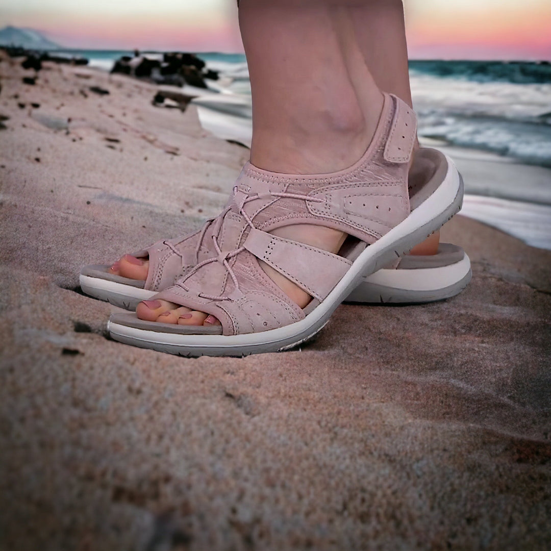 Women's supportive sandals featuring contoured arch comfort for healthy, happy feet.