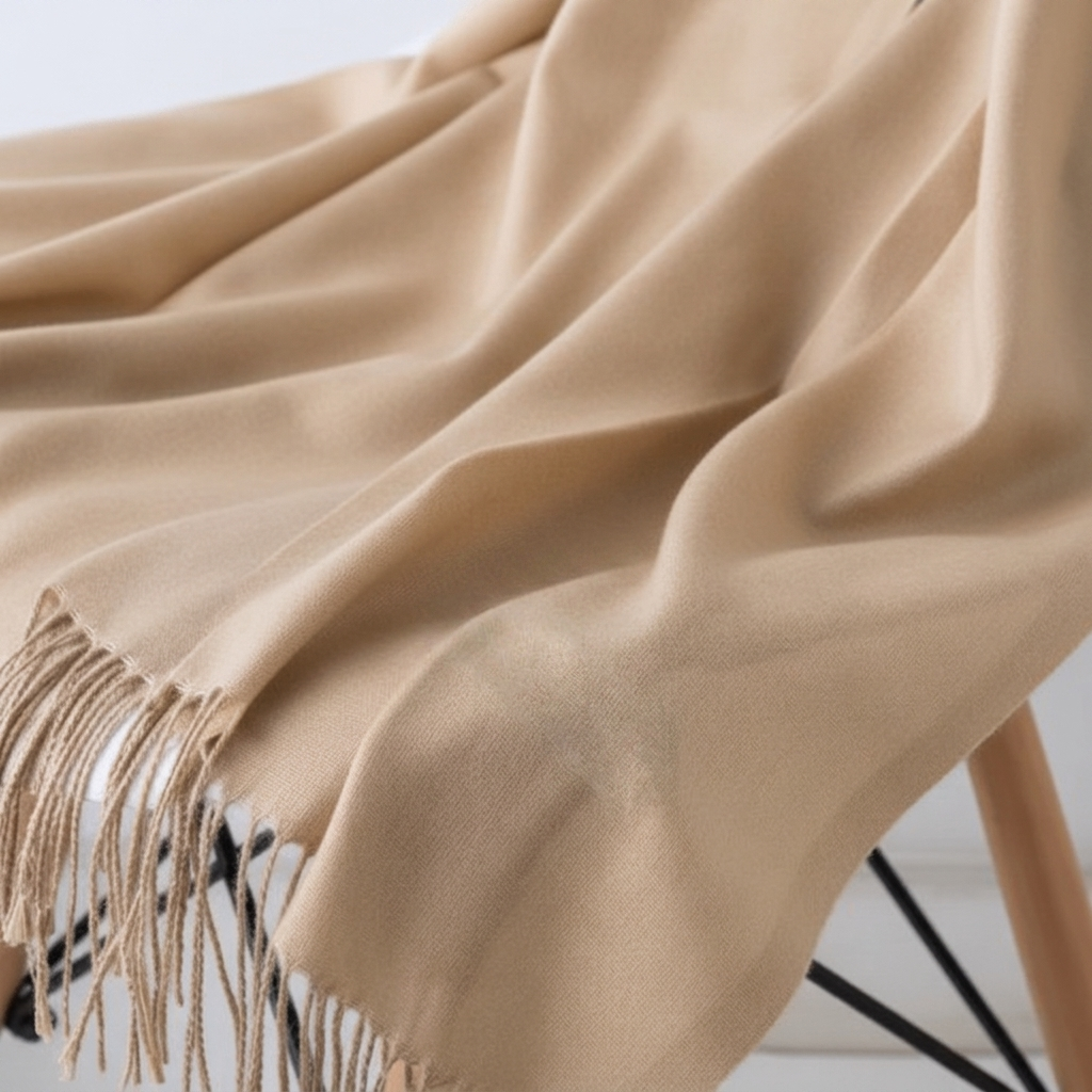 Gift for her: elegant women's solid winter scarf with stylish tassel trim; warm & cozy accessory.