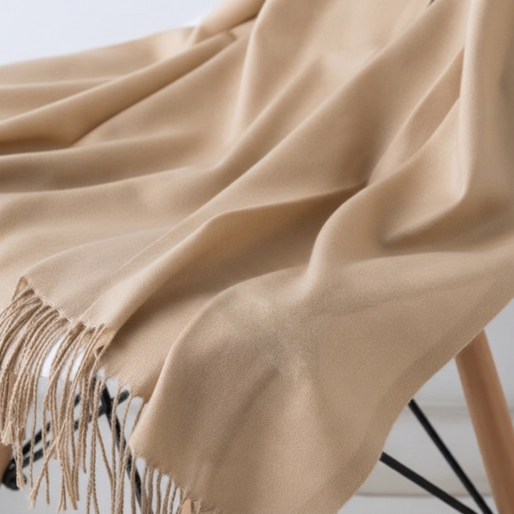 Gift for her: elegant women's solid winter scarf with stylish tassel trim; warm & cozy accessory.