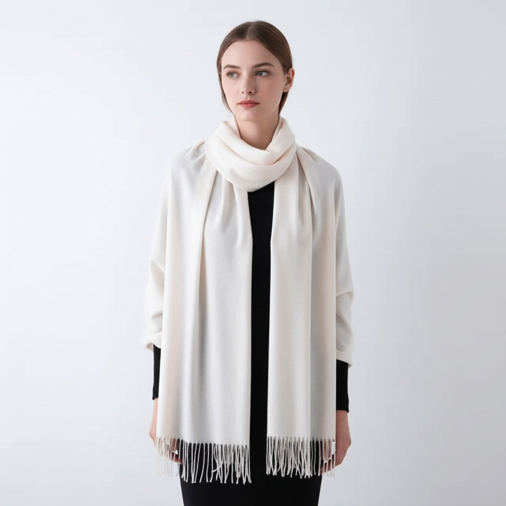 Soft, warm women's solid winter scarf, a cozy accessory with fashionable tassel trim.
