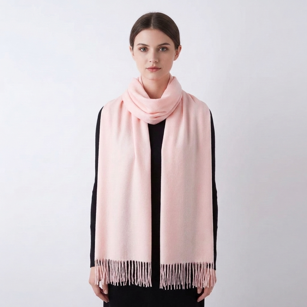 Chic women's solid winter scarf, a trendy fashion accessory with stylish tassel details.