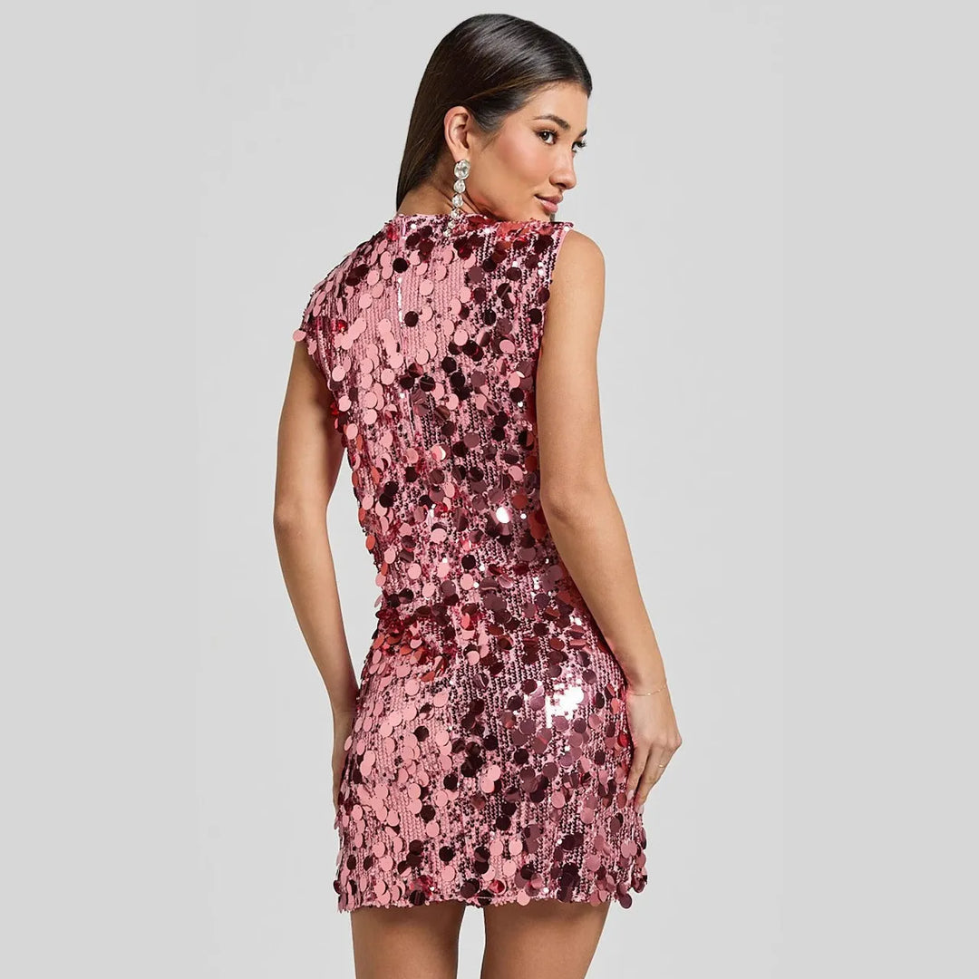 Sparkling women's sequin mini dress, a flattering bodycon fit for any party or evening occasion.