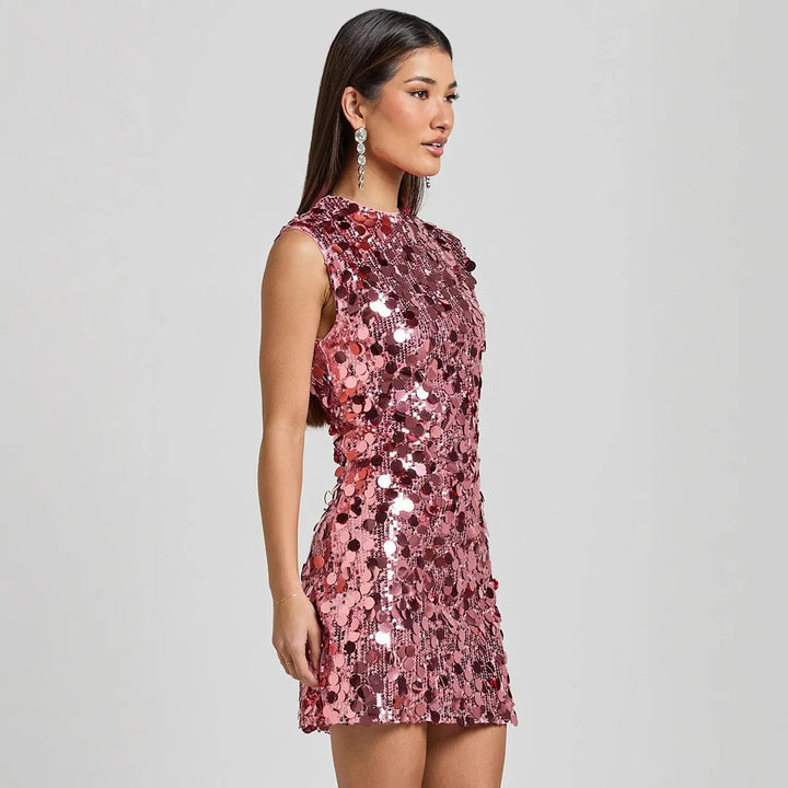 Chic women's sequin bodycon mini dress for parties, galas & evening wear. Shimmer & glitter.