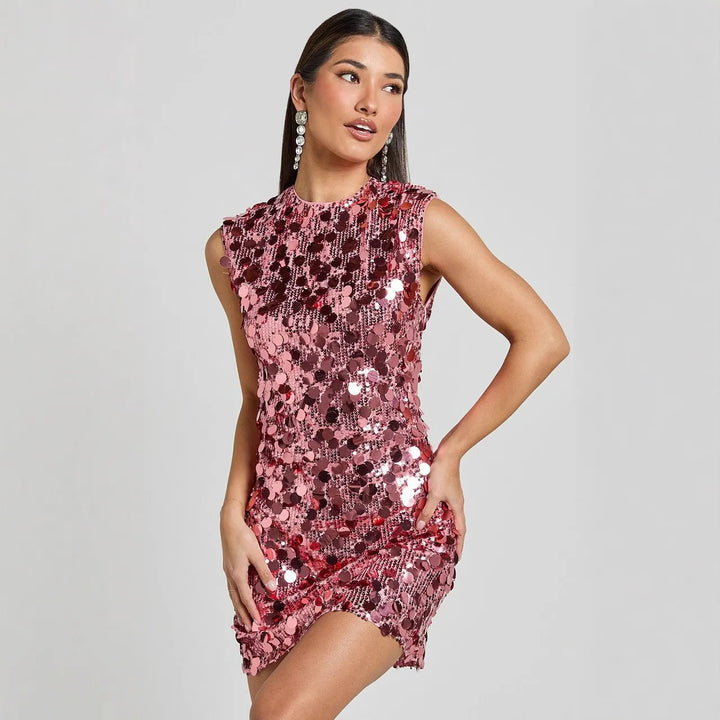 Glamorous women's sequin bodycon mini dress, perfect for an eye-catching party or gala outfit.