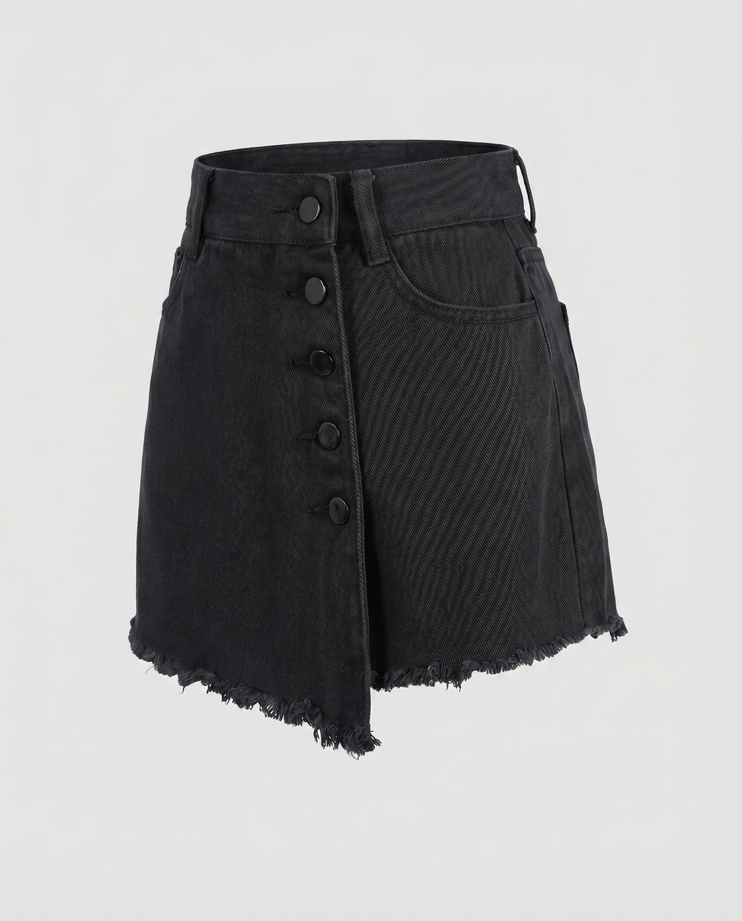 Women's asymmetric skort with button front, raw hem. Versatile for chic casual summer outfits.