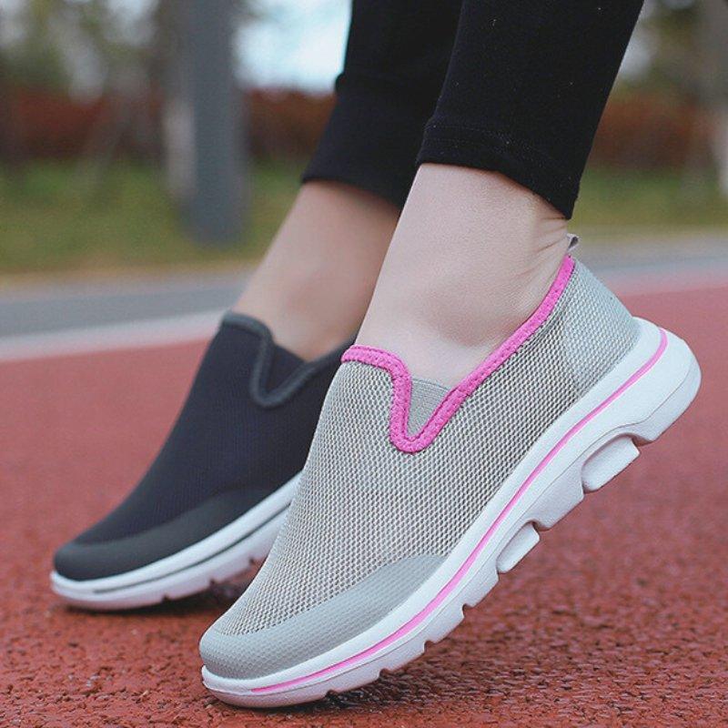 Women's comfortable wide toe slip-on walking sneakers, ideal for daily activities.