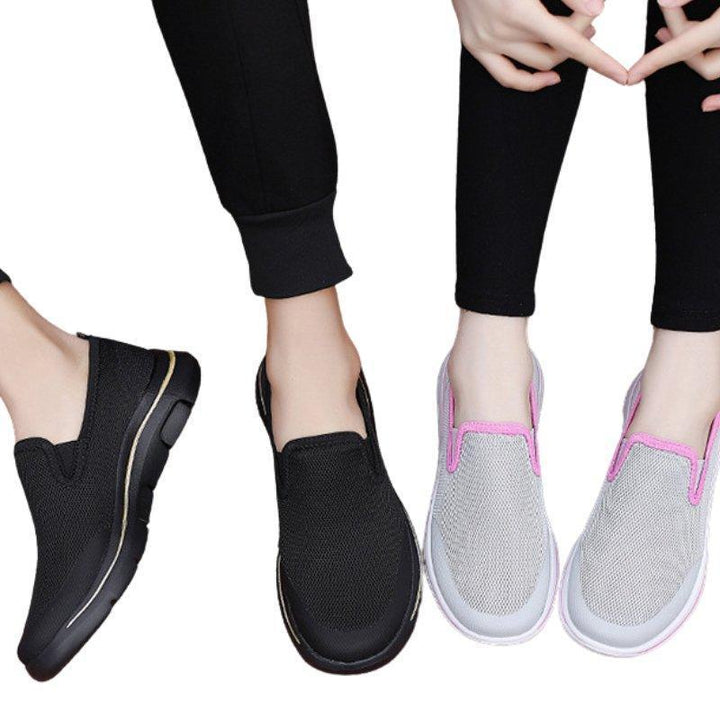 Comfortable women's slip-on sneakers with wide toe box, perfect for walking.