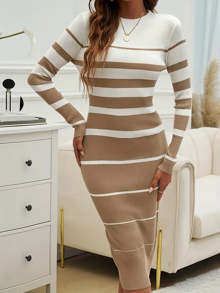 Effortless style with this women's striped long sleeve knit midi dress, great for any occasion.