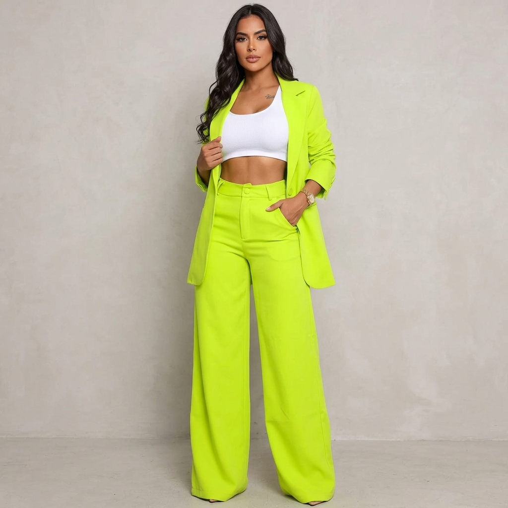 Elegant women's professional wide leg pantsuit with tailored blazer and trousers, perfect for business and workwear.