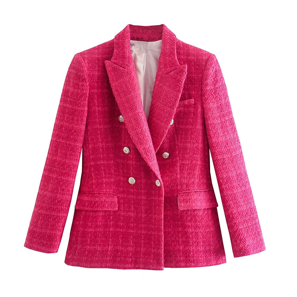 Versatile women's tailored jacket, a peak lapel blazer suitable for professional attire, smart casual, and formal occasions.