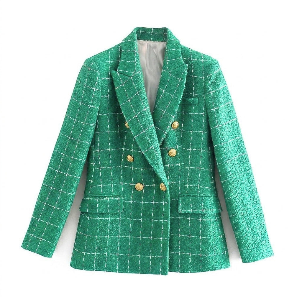 Elegant women's tailored blazer with peak lapel, perfect for professional style and office fashion. A chic workwear jacket.