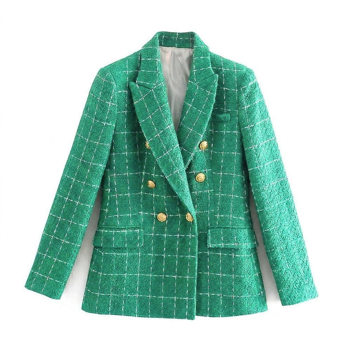 Elegant women's tailored blazer with peak lapel, perfect for professional style and office fashion. A chic workwear jacket.