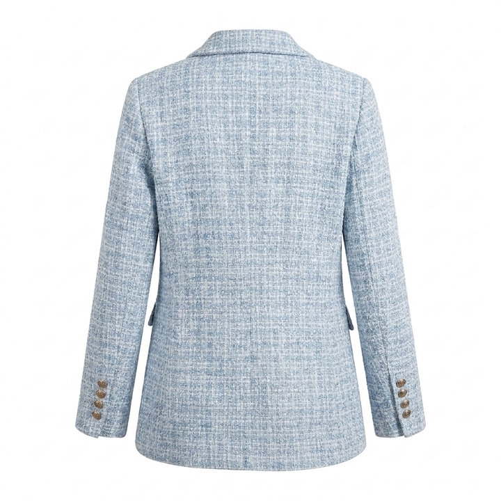 Grey women's tailored blazer with pockets and peak lapels, ideal for versatile business attire and workwear.
