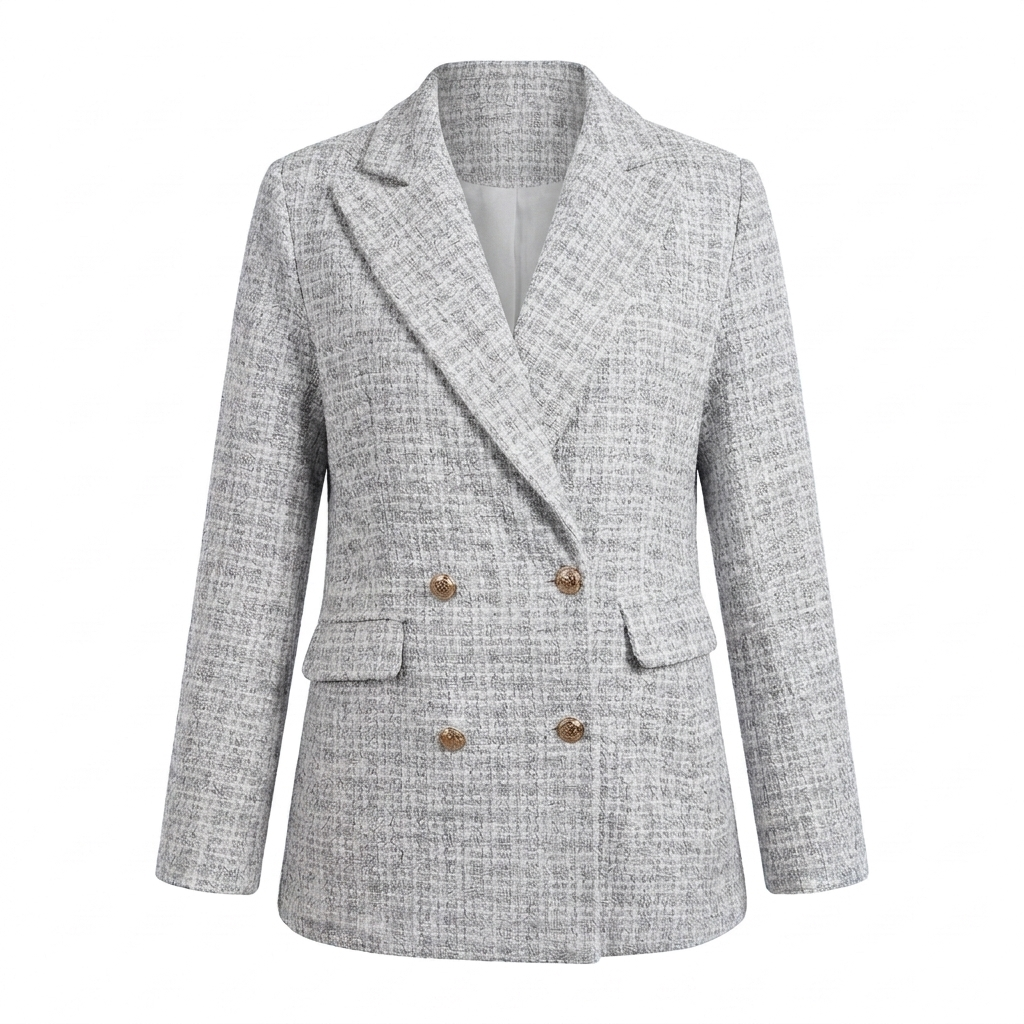 Elegant women's tailored peak lapel blazer, a professional jacket for business meetings & sophisticated office fashion.