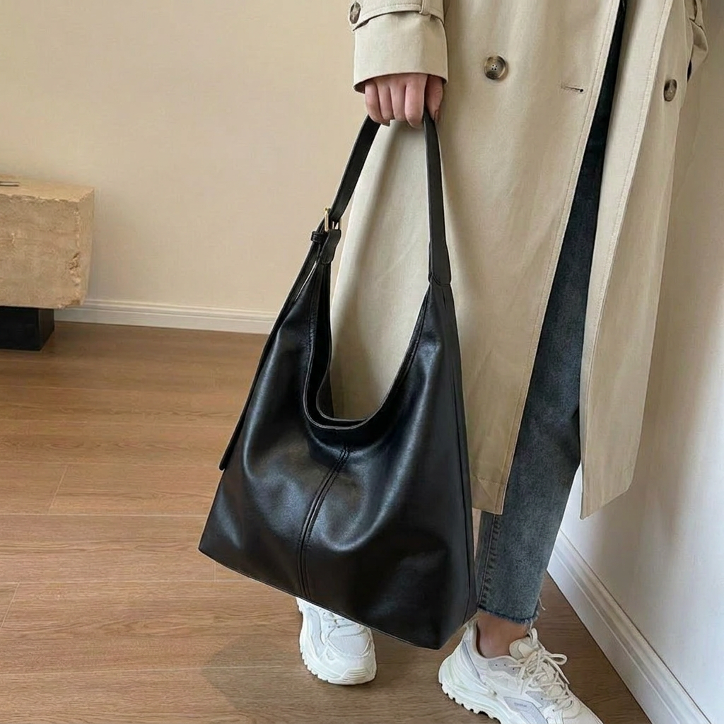 Textured women's slouchy shoulder tote bag, a spacious everyday carryall & fashionable handbag.