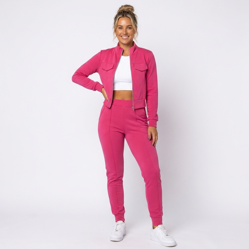 Women's matching tracksuit set with zip-up top and joggers, perfect for casual wear, loungewear, and athleisure.