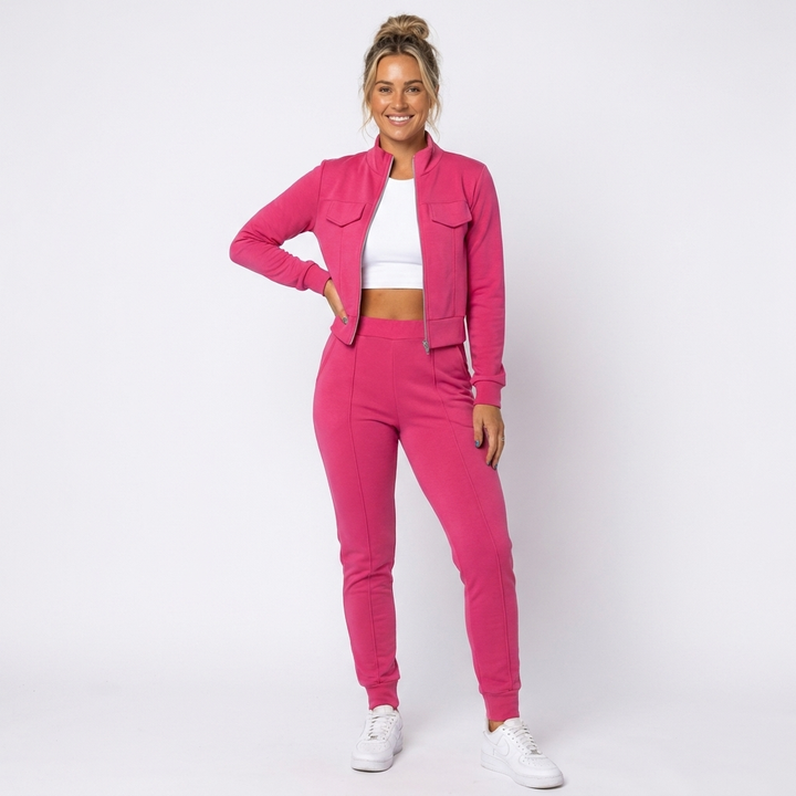 Women's matching tracksuit set with zip-up top and joggers, perfect for casual wear, loungewear, and athleisure.