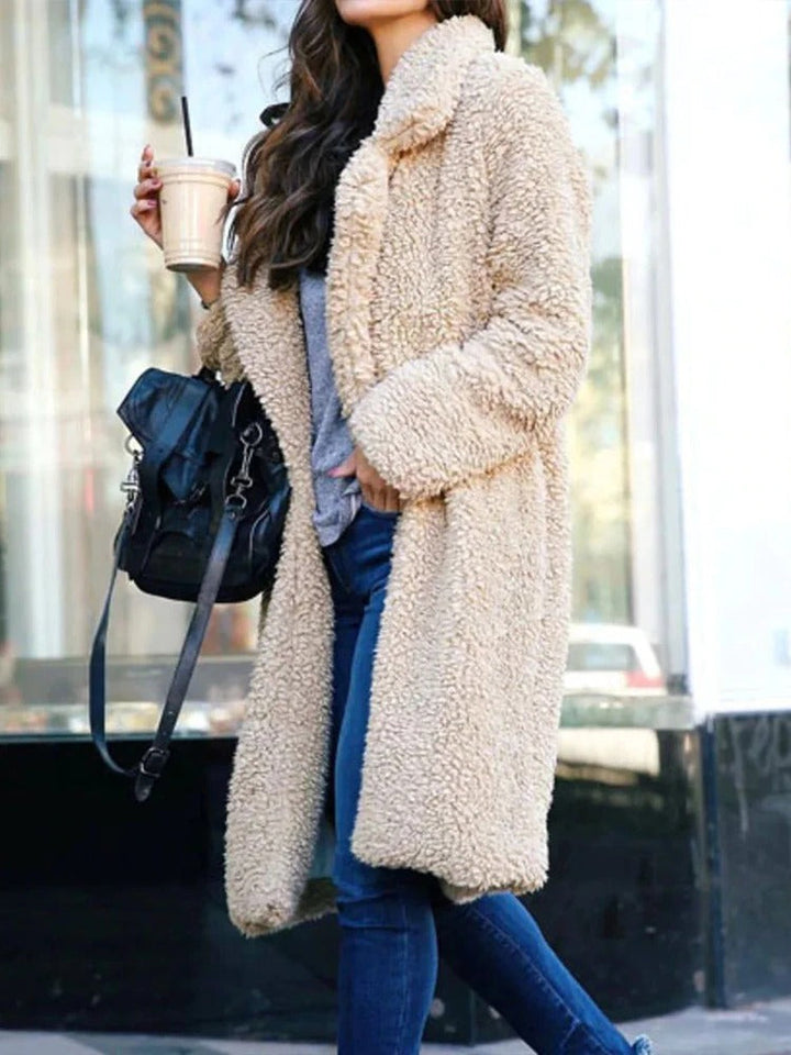 Isla womens teddy coat, a stylish warm long winter outerwear.