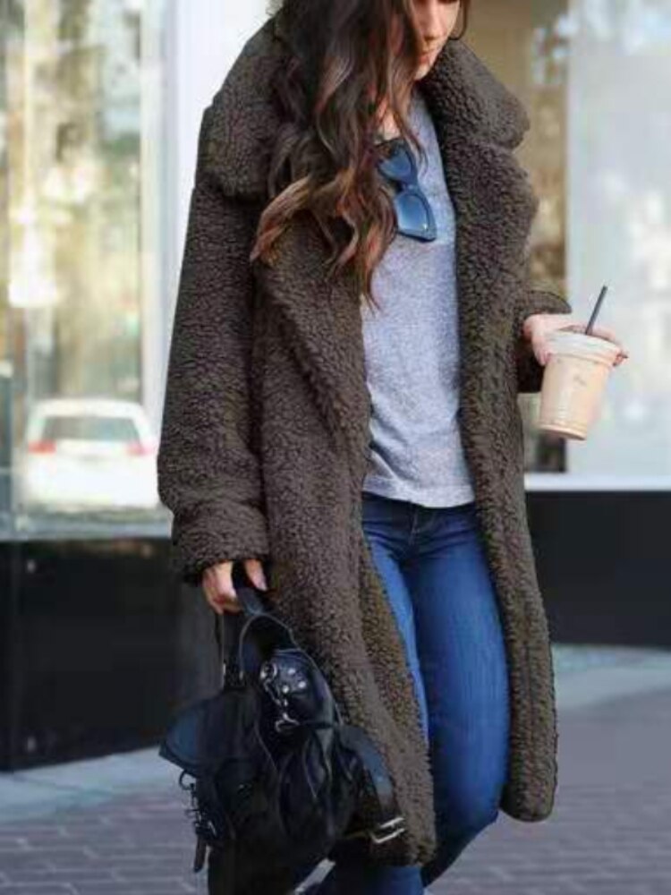 Warm and stylish womens outerwear: the Isla long teddy coat.