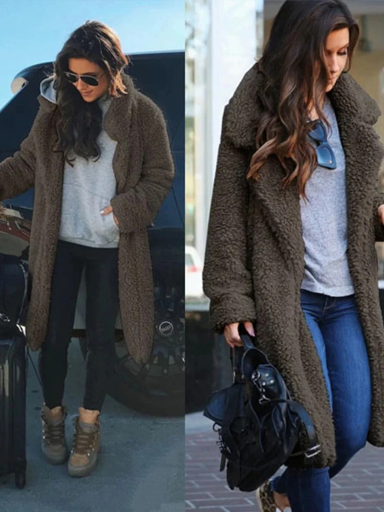 Stay warm in style with the Isla womens long teddy coat.