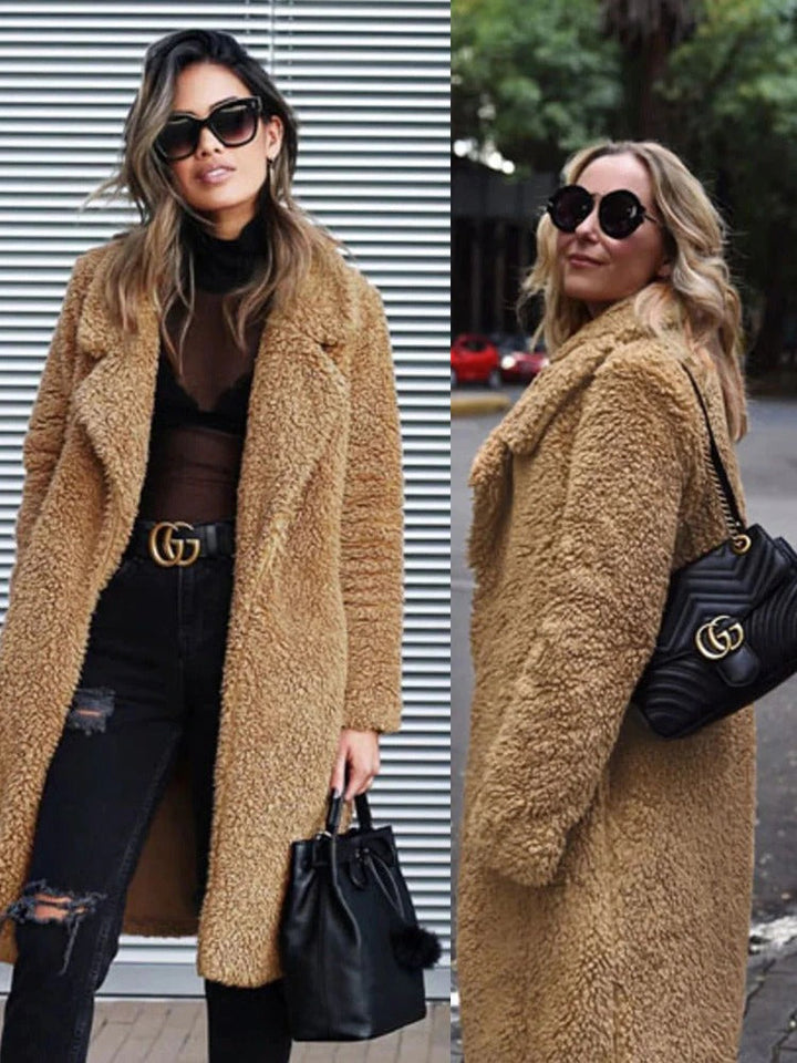 Shop the Isla warm teddy coat, a long and stylish outerwear option.