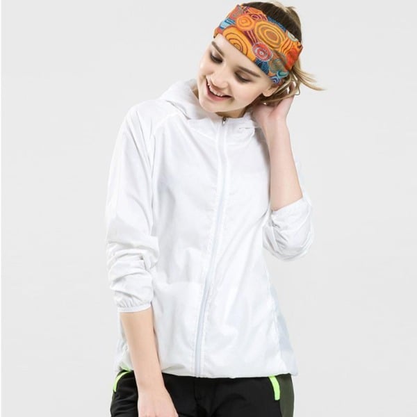 Hooded women's packable windbreaker, perfect lightweight outerwear for all-season athletic & casual wear.