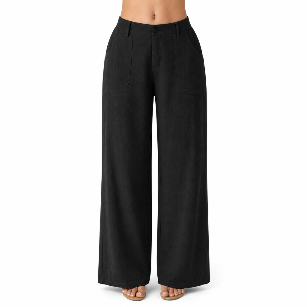 Stylish green women's high waist wide leg pants with pockets, offering a modern, comfortable fit for work.