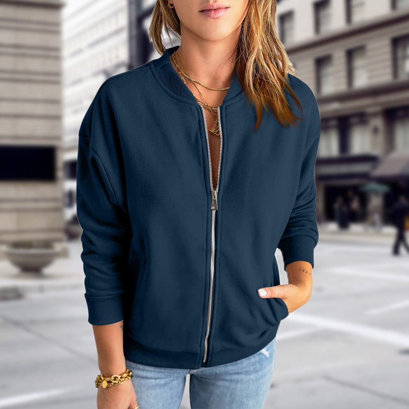 Lightweight women's bomber jacket, a fashionable and versatile casual jacket for comfortable layering.