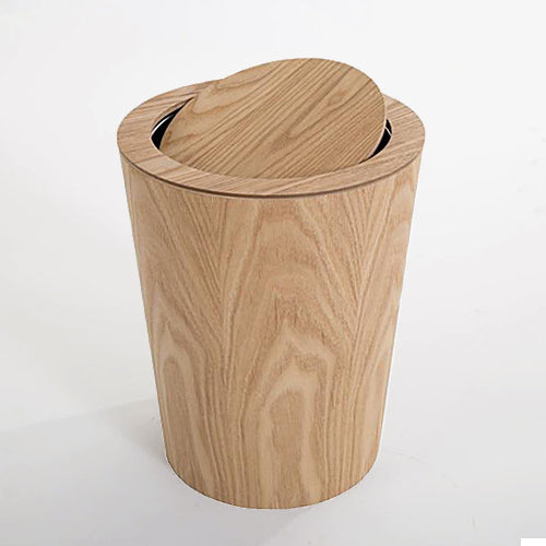 Elegant walnut wood covered trash can, a modern and functional waste solution for any room.